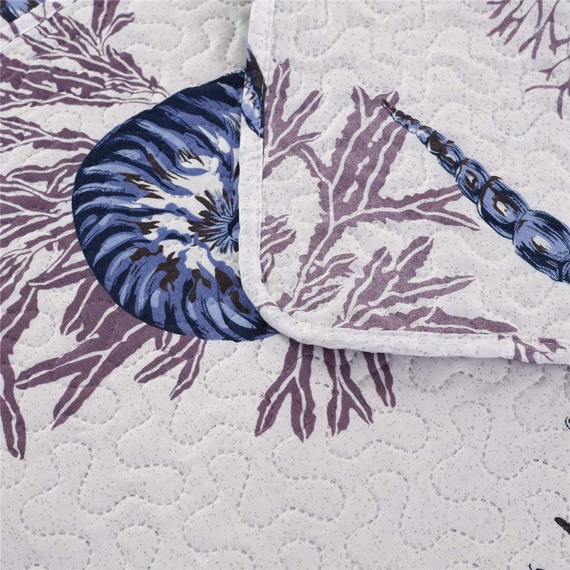 JessyHome King Size Beach Quilt Set - Lightweight Reversible Quilt, Bedspread & Coverlet - Coastal Ocean Bedding - Starfish & Conch Shell Home Decor - Blue - Image 4